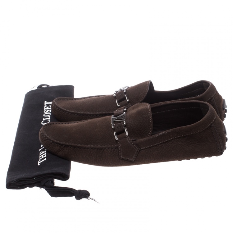 Pre Owned Louis Vuitton Brown Nubuck Leather Hockenheim Loafers Size 44.5