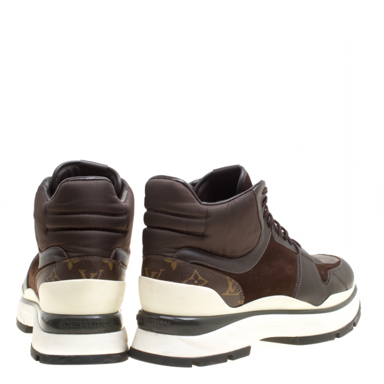 Pre Owned Louis Vuitton Brown Monogram Canvas and Leather Platform High Top Sneakers Size 43.5