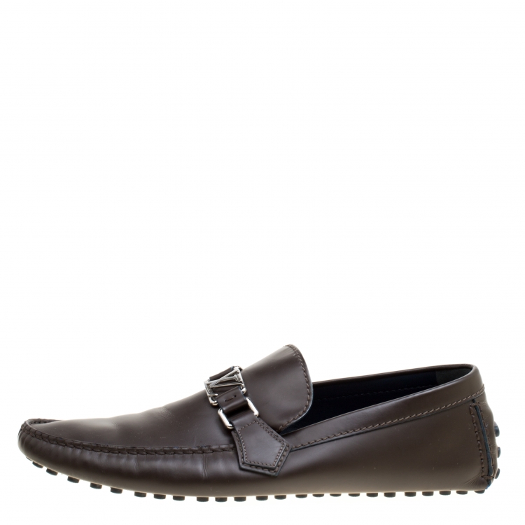 Pre Owned Louis Vuitton Brown Leather Hockenheim Loafers Size 43