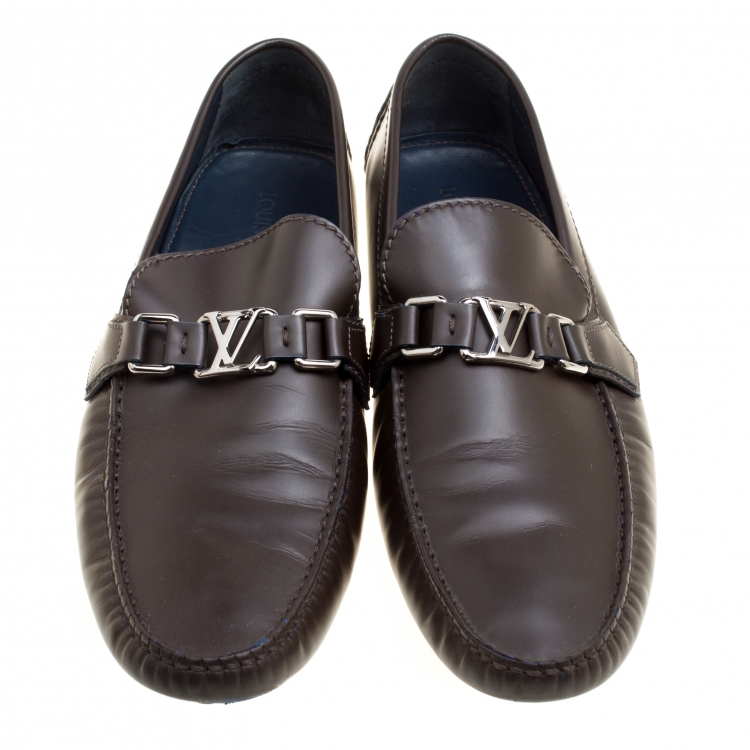 Pre Owned Louis Vuitton Brown Leather Hockenheim Loafers Size 43