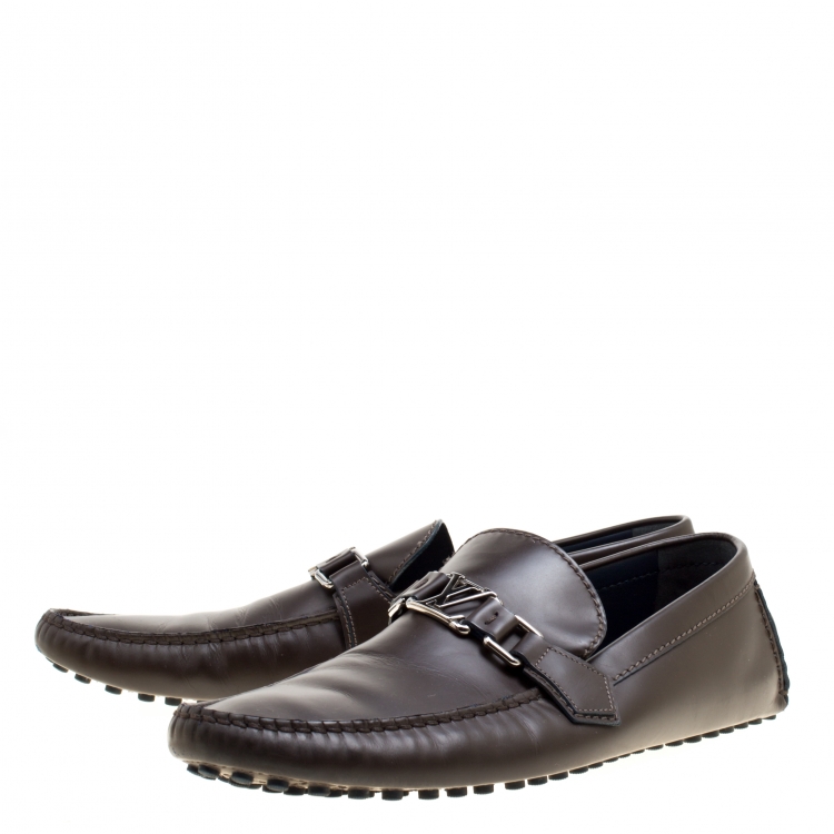 Pre Owned Louis Vuitton Brown Leather Hockenheim Loafers Size 43