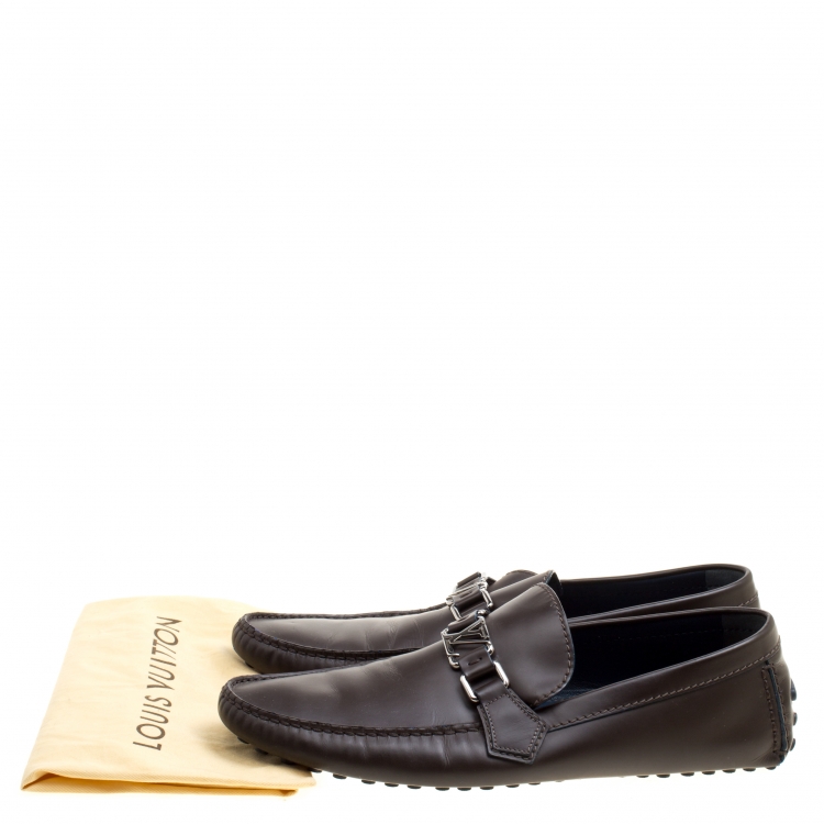 Pre Owned Louis Vuitton Brown Leather Hockenheim Loafers Size 43