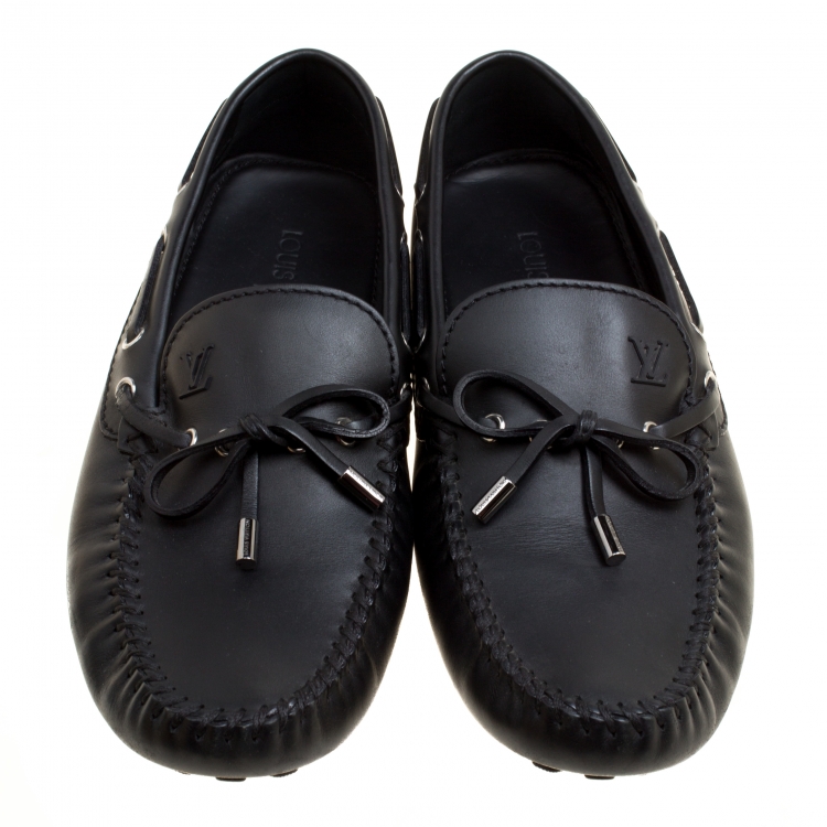 Pre Owned Louis Vuitton Black Leather Arizona Loafers Size 43