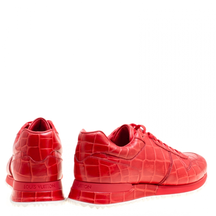 Pre Owned Louis Vuitton Red Croc Embossed Leather Run Away Platform Sneakers Size 41.5