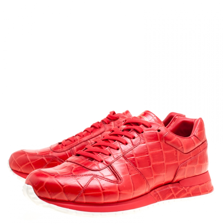 Pre Owned Louis Vuitton Red Croc Embossed Leather Run Away Platform Sneakers Size 41.5