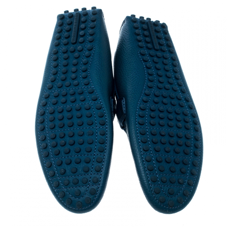 Pre Owned Louis Vuitton Dark Turquoise Leather Hockenheim Loafers Size 41