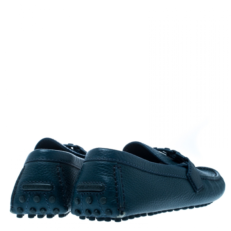 Pre Owned Louis Vuitton Dark Turquoise Leather Hockenheim Loafers Size 41