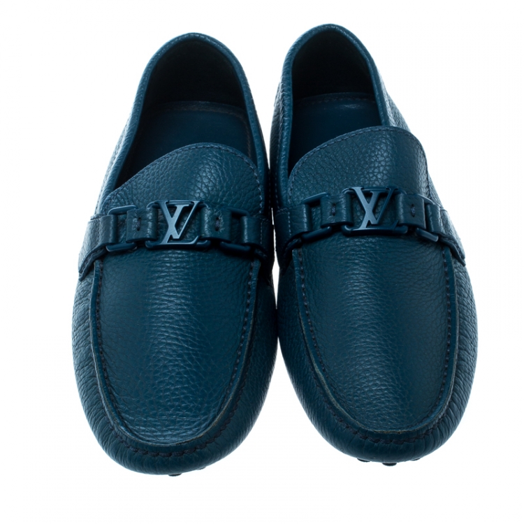 Pre Owned Louis Vuitton Dark Turquoise Leather Hockenheim Loafers Size 41