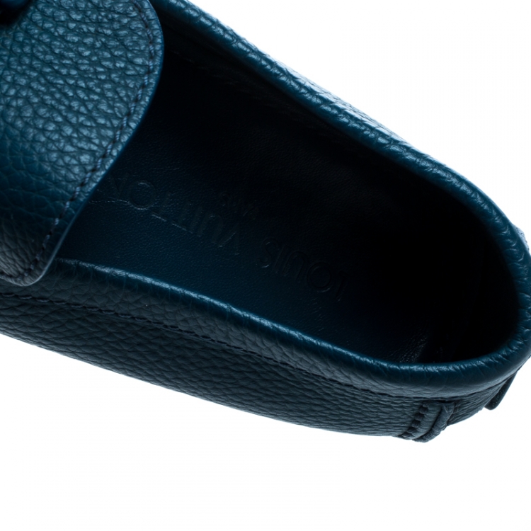 Pre Owned Louis Vuitton Dark Turquoise Leather Hockenheim Loafers Size 41