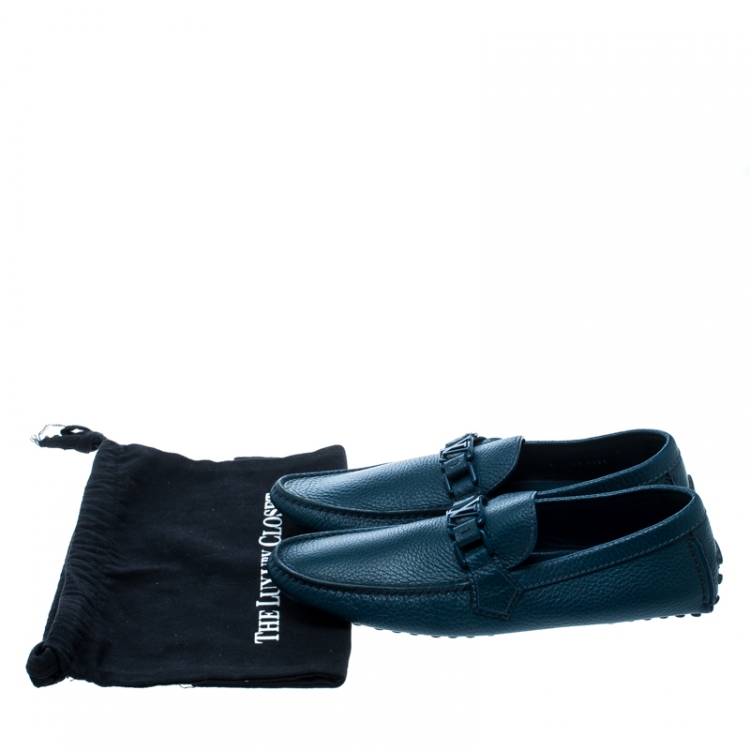 Pre Owned Louis Vuitton Dark Turquoise Leather Hockenheim Loafers Size 41