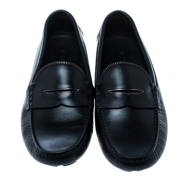 Pre Owned Louis Vuitton Black Leather Shade Penny Loafers Size 41
