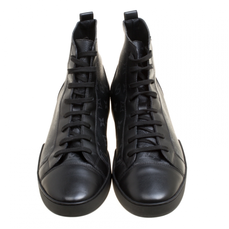 Pre Owned Louis Vuitton Black Monogram Canvas Match Up High Top Sneakers Size 42.5