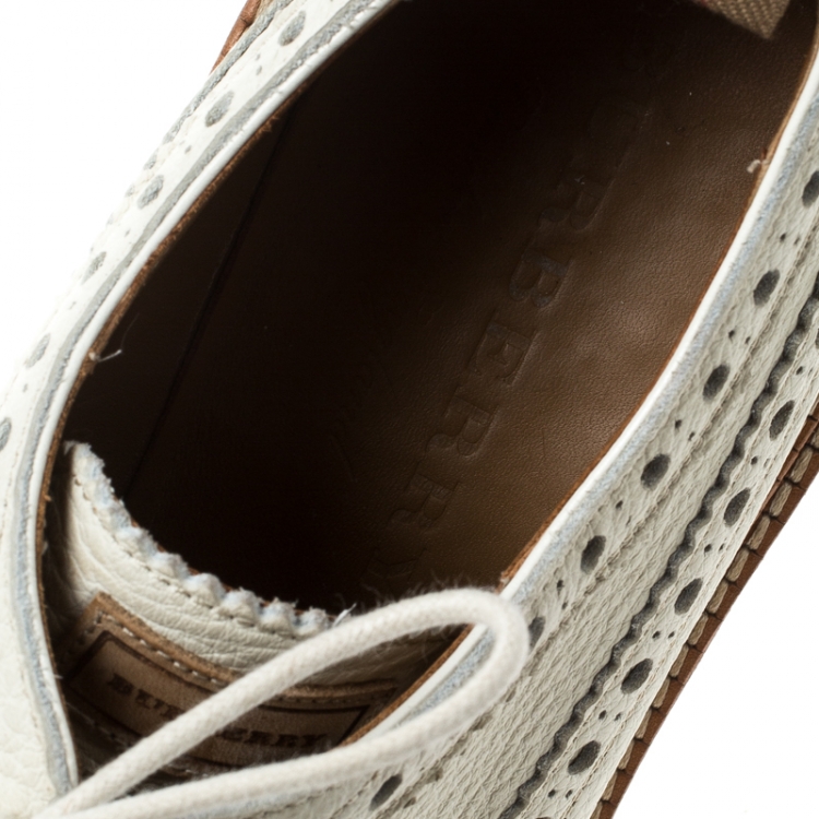 Pre Owned Burberry Cream Brogue Leather Burroughs Lace Up Derby Size 42