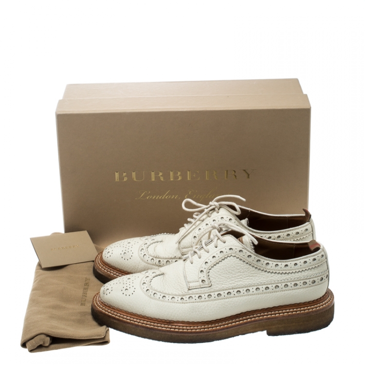 Pre Owned Burberry Cream Brogue Leather Burroughs Lace Up Derby Size 42