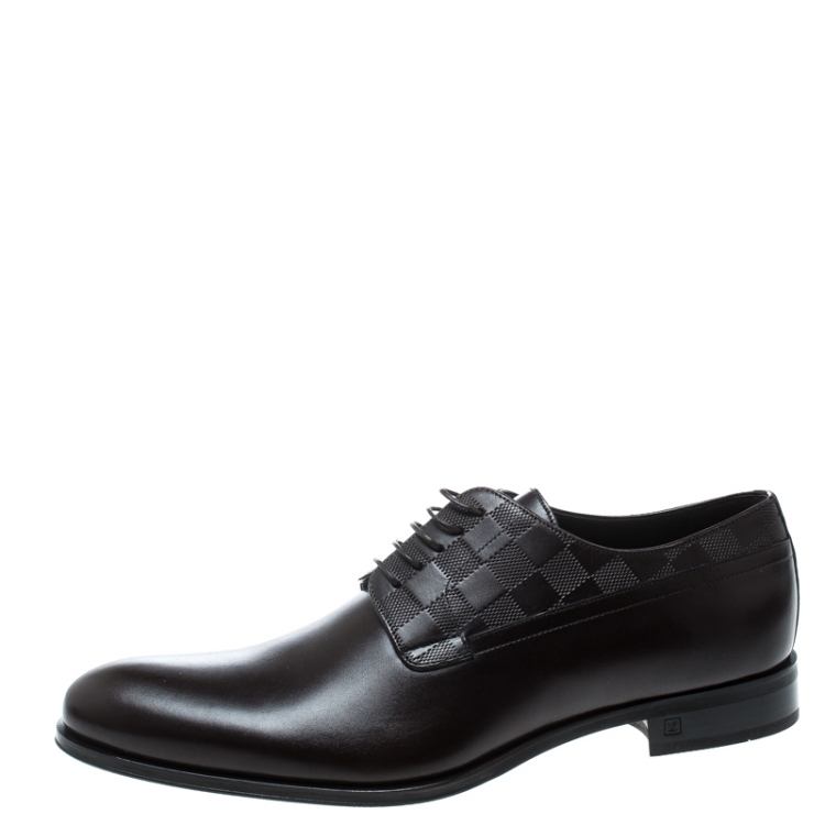 مملوكة مسبقًا Louis Vuitton Brown Damier Embossed Leather Lace Up Oxfords Size 43