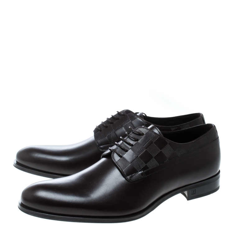 مملوكة مسبقًا Louis Vuitton Brown Damier Embossed Leather Lace Up Oxfords Size 43