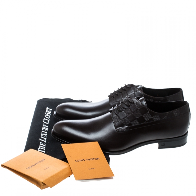 مملوكة مسبقًا Louis Vuitton Brown Damier Embossed Leather Lace Up Oxfords Size 43