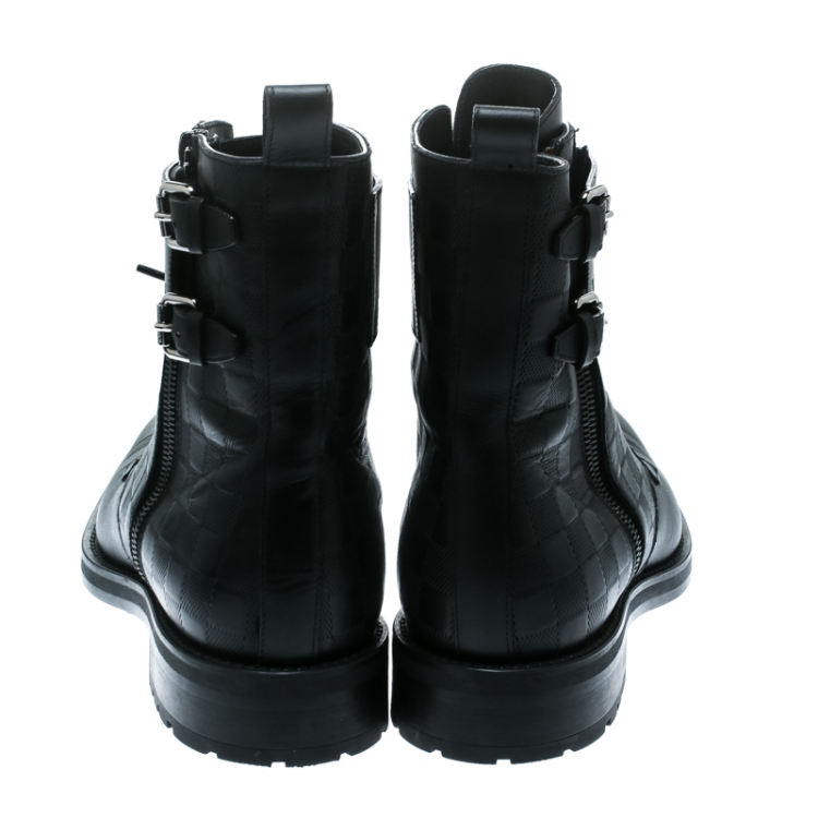 Pre Owned Louis Vuitton Black Damier Leather Clash Ankle Boots Size 43