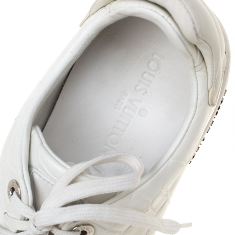 Pre Owned  Louis Vuitton White Croc Embossed Leather Frontrow Sneakers Size 41.5