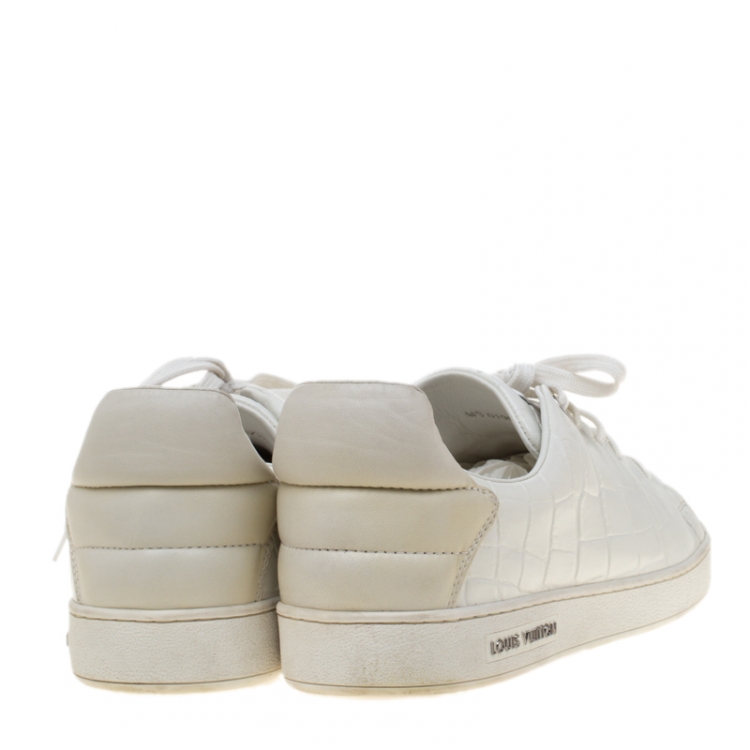 Pre Owned  Louis Vuitton White Croc Embossed Leather Frontrow Sneakers Size 41.5