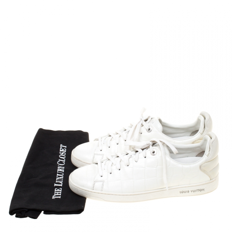 Pre Owned  Louis Vuitton White Croc Embossed Leather Frontrow Sneakers Size 41.5