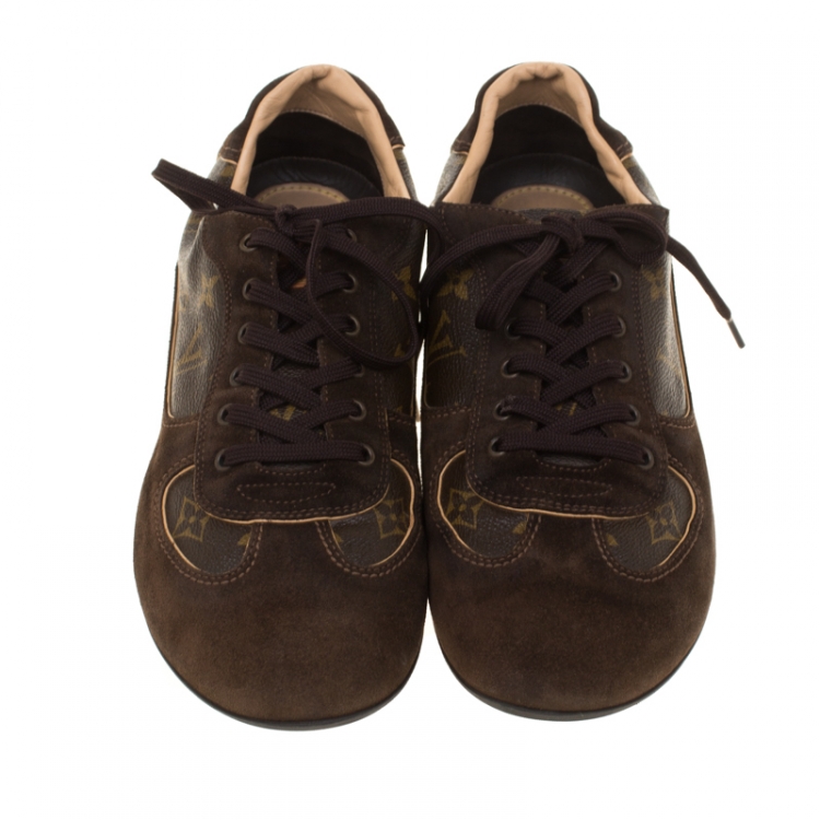 Pre Owned Louis Vuitton Brown Suede and Monogram Canvas Energie Sneakers Size 43