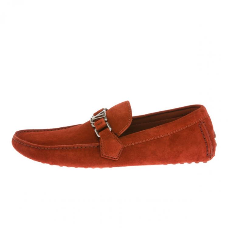 Louis Vuitton Men Red Suede Brown Leather Hockenheim Moccasin Car