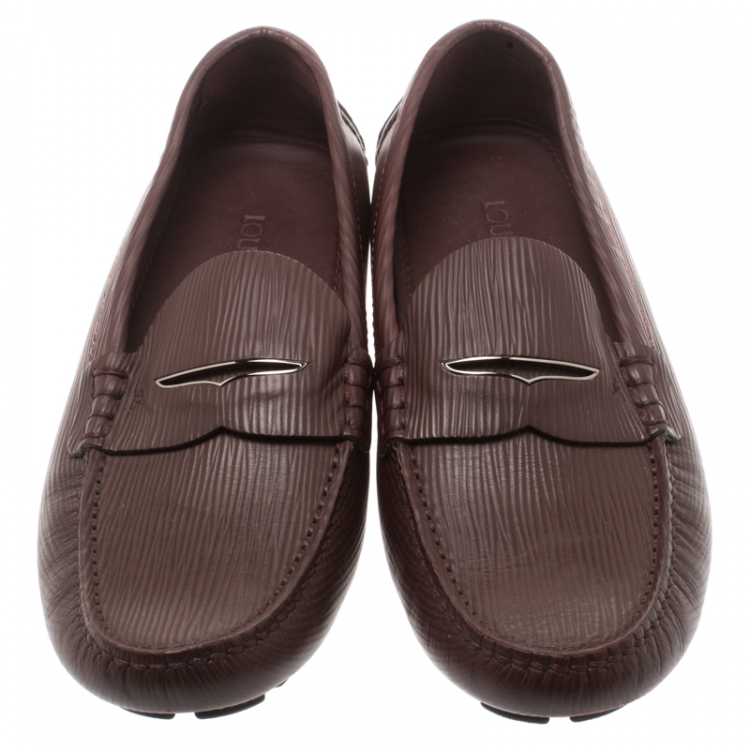 Louis Vuitton Maroon Epi Leather Shade Penny Loafers Size 40.5