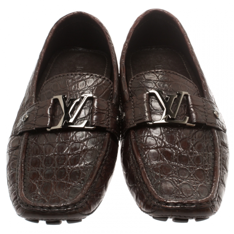 Louis Vuitton Brown Crocodile Leather Monte Carlo Loafers Size 41.5