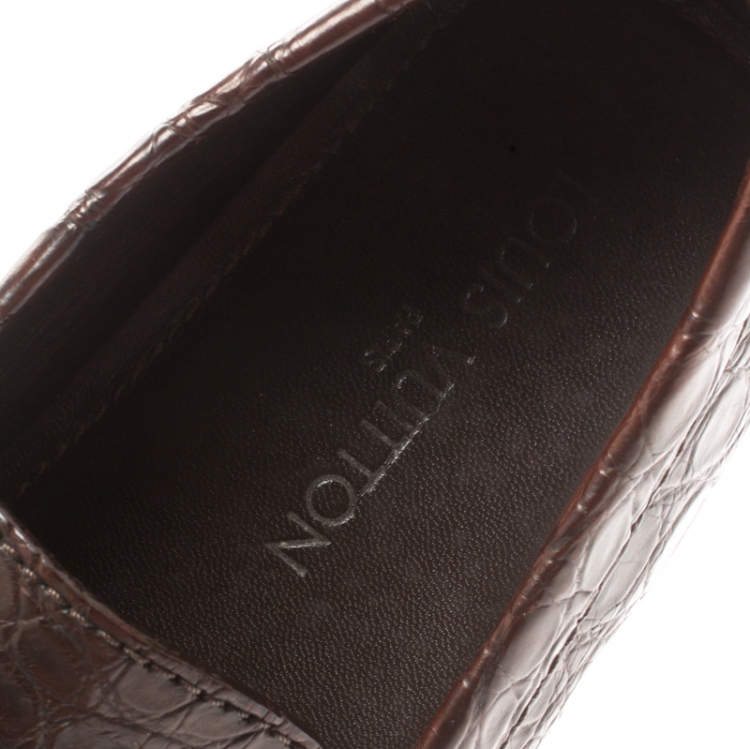 Pre Owned Louis Vuitton Brown Crocodile Leather Monte Carlo Loafers Size 41.5