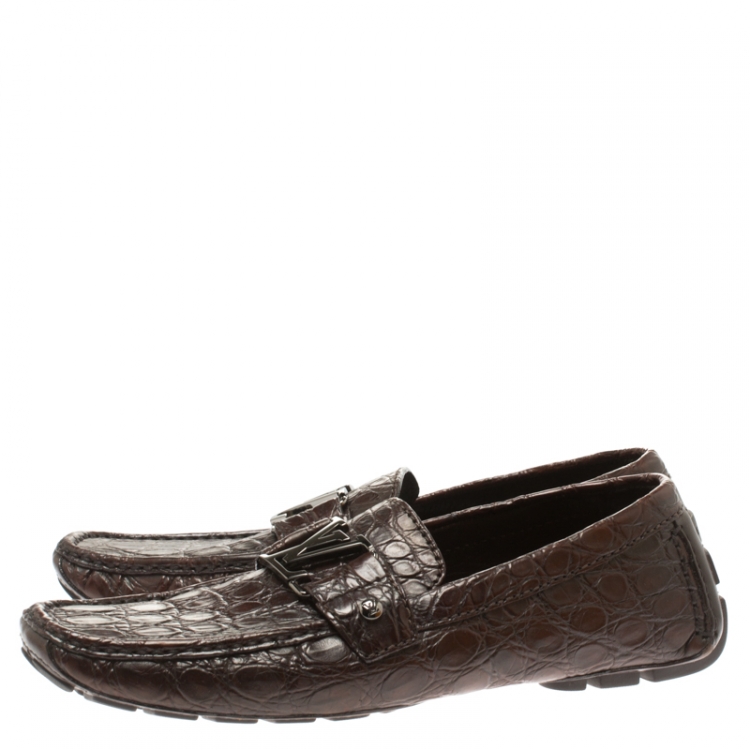 Louis Vuitton Brown Crocodile Leather Monte Carlo Loafers Size 41.5