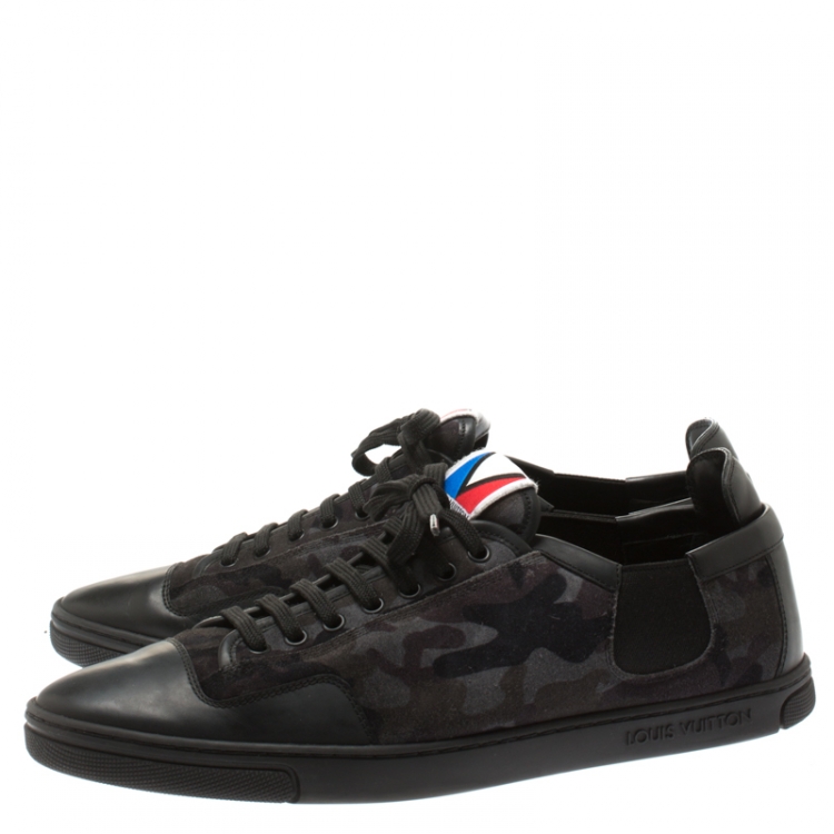 Pre Owned Louis Vuitton Camouflage Print Suede And Black Leather Slalom Low Top Sneakers Size 42