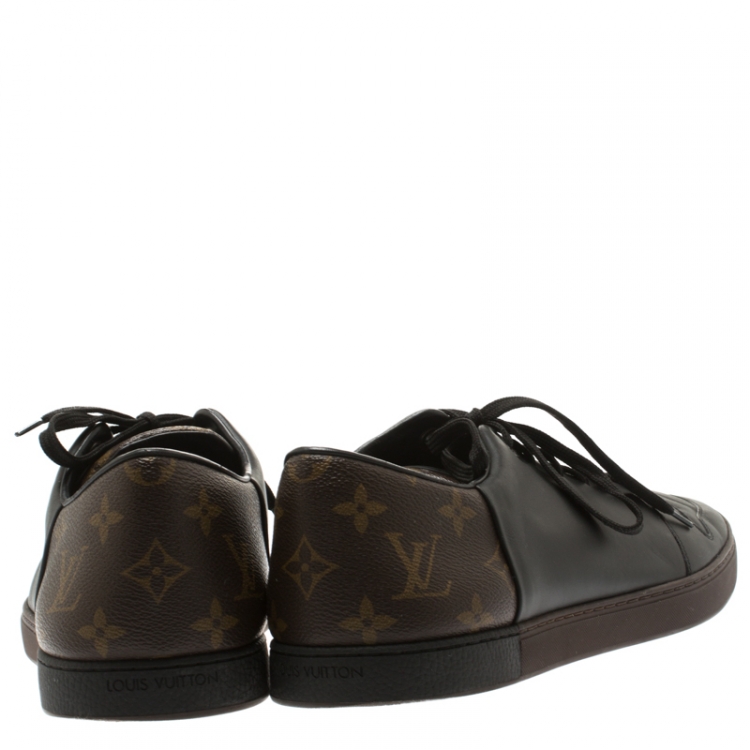 Pre Owned Louis Vuitton Black Leather And Monogram Canvas Line Up Sneakers Size 42.5