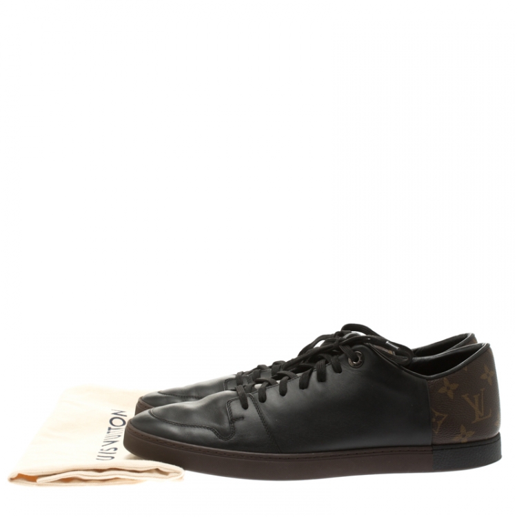 Pre Owned Louis Vuitton Black Leather And Monogram Canvas Line Up Sneakers Size 42.5