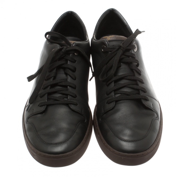 Pre Owned Louis Vuitton Black Leather And Monogram Canvas Line Up Sneakers Size 42.5