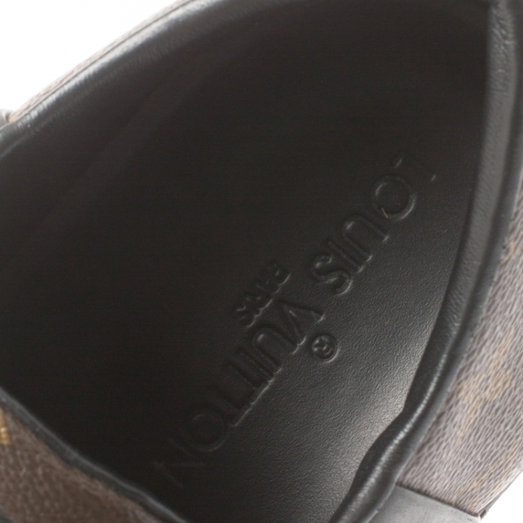 Pre Owned Louis Vuitton Black Leather And Monogram Canvas Line Up Sneakers Size 42.5