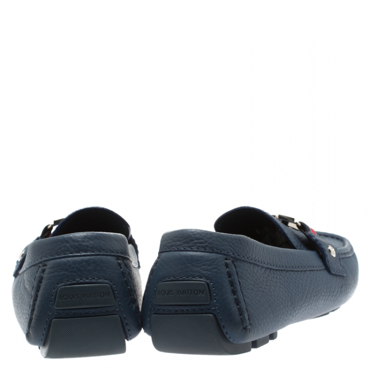 Pre Owned Louis Vuitton Blue Leather Monte Carlo Loafers Size 41