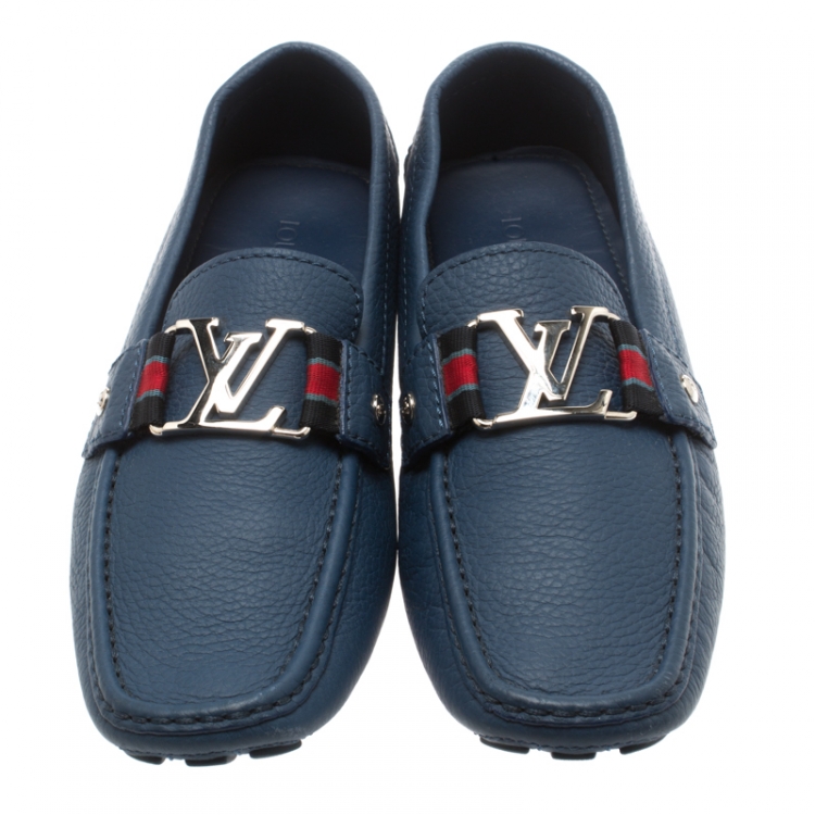 Pre Owned Louis Vuitton Blue Leather Monte Carlo Loafers Size 41