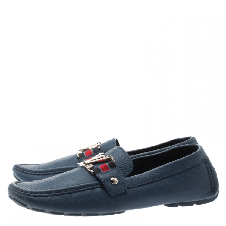 Pre Owned Louis Vuitton Blue Leather Monte Carlo Loafers Size 41