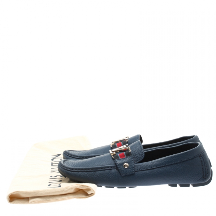 Pre Owned Louis Vuitton Blue Leather Monte Carlo Loafers Size 41