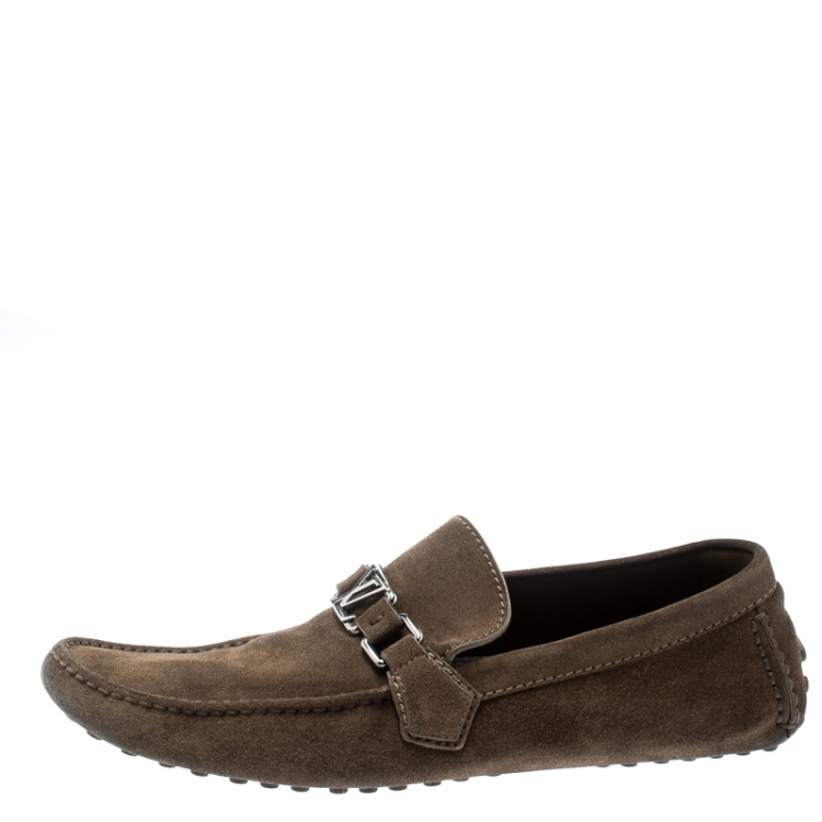 Pre Owned Louis Vuitton Beige Suede Hockenheim Loafers Size 43