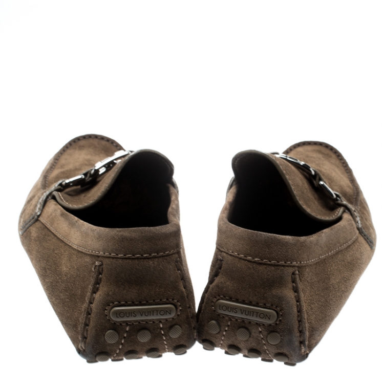 Pre Owned Louis Vuitton Beige Suede Hockenheim Loafers Size 43