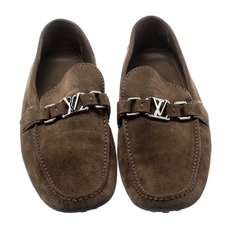 Pre Owned Louis Vuitton Beige Suede Hockenheim Loafers Size 43