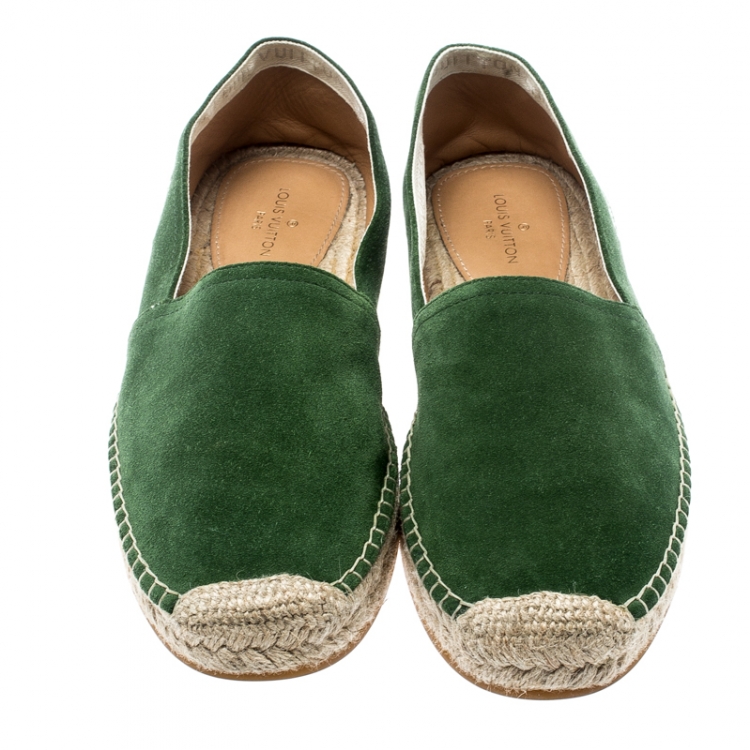 Pre Owned Louis Vuitton Green Suede Slip On Espadrilles Size 41.5