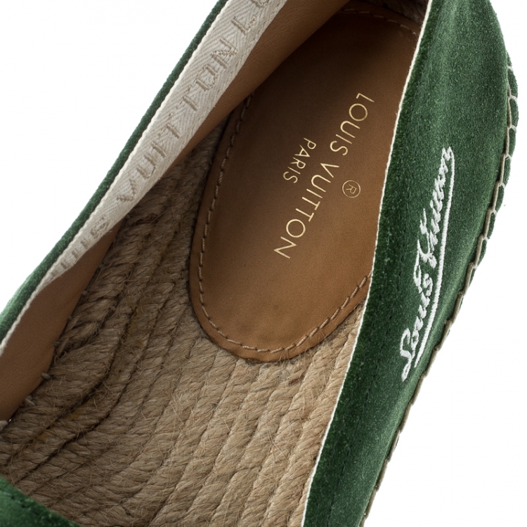Pre Owned Louis Vuitton Green Suede Slip On Espadrilles Size 41.5