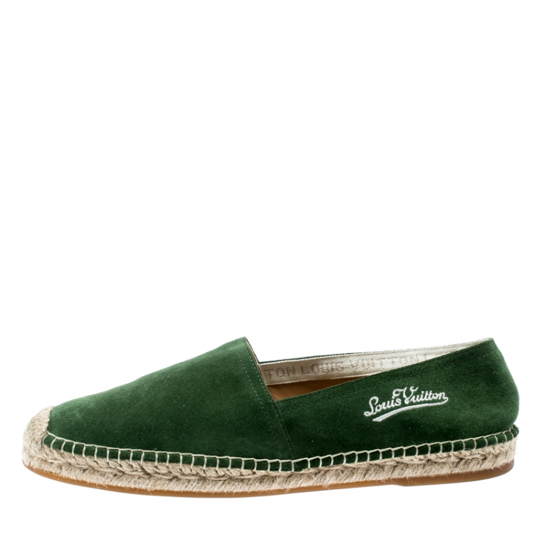 Louis Vuitton Green Suede Slip On Espadrilles Size 41.5 Louis