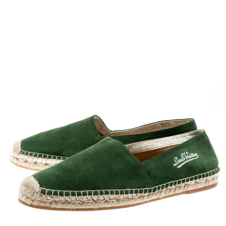 Pre Owned Louis Vuitton Green Suede Slip On Espadrilles Size 41.5