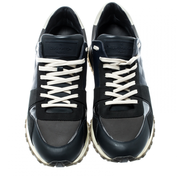 Pre Owned Louis Vuitton Black Damier Fabric And Leather Trim Run Away Lace Up Sneakers Size 41.5