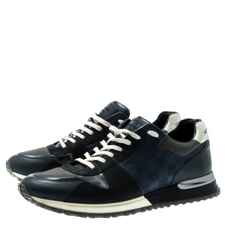 Pre Owned Louis Vuitton Black Damier Fabric And Leather Trim Run Away Lace Up Sneakers Size 41.5