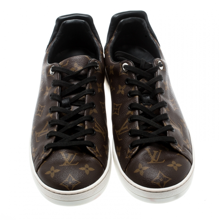 Pre Owned Louis Vuitton Brown Monogram Canvas And Black Leather Frontrow Low Top Sneakers Size 43